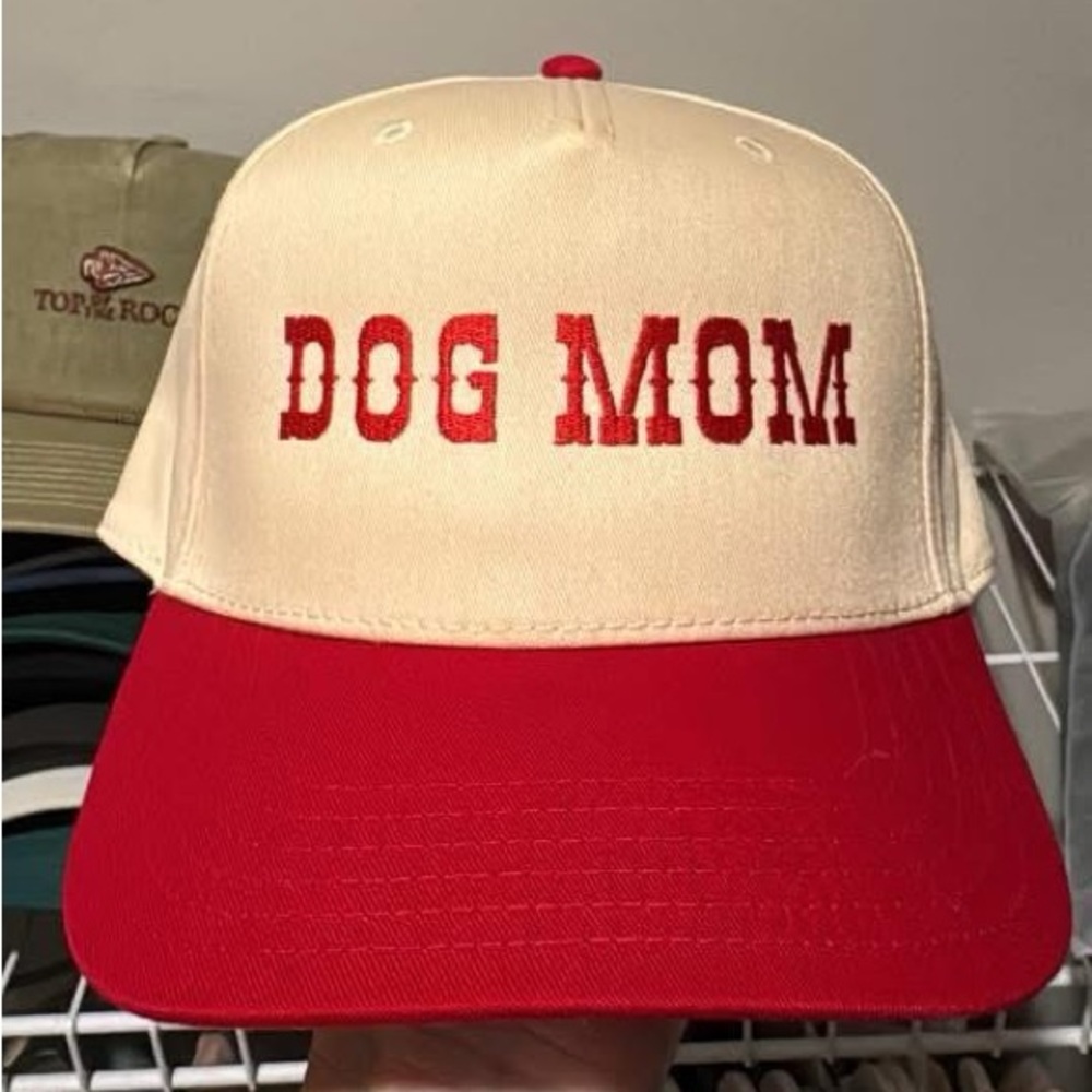 Dog Mom Red and Cream Cap